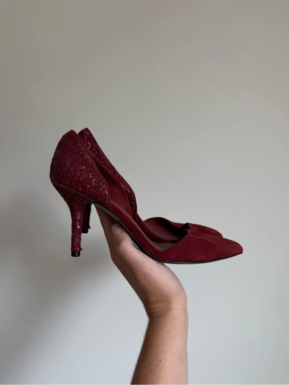 Coach Burgundy Suede and glitter D'Orsay Pointed heels